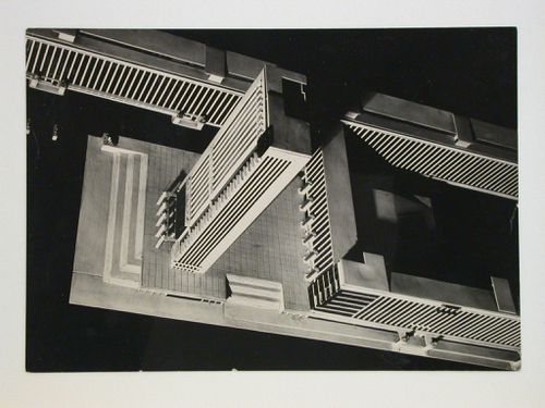 Photograph of a model for the Building of Industry from above, Sverdlovsk, Soviet Union (now Ekaterinburg, Russia)
