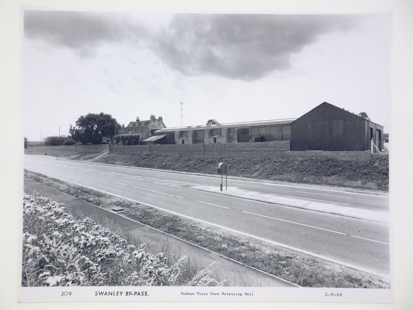 View of the Pedham Place farm retaining wall, during construction of the Swanley Bypass, England