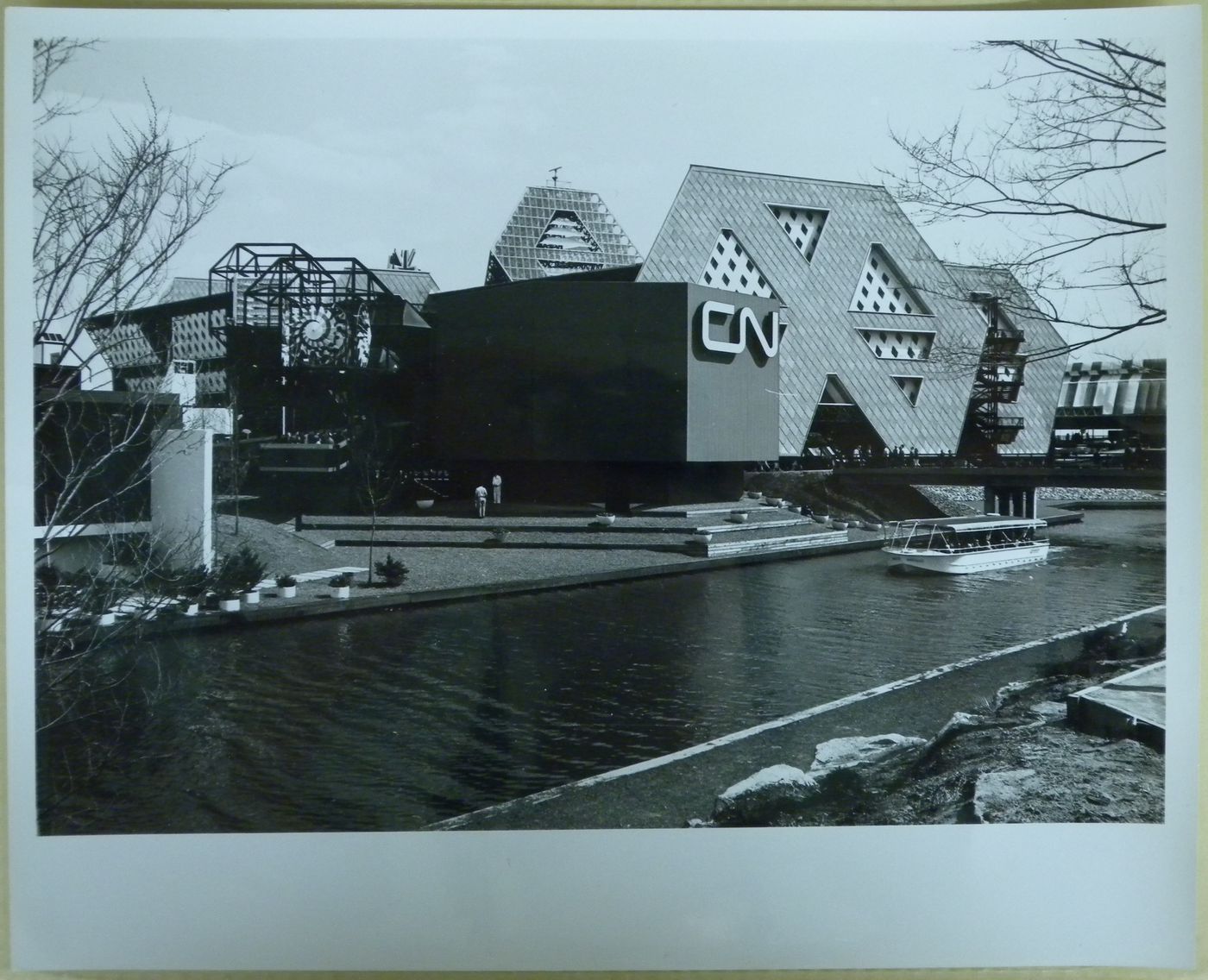 View of the CN Pavilion with a vaporetto in foreground, Expo 67, Montréal, Québec