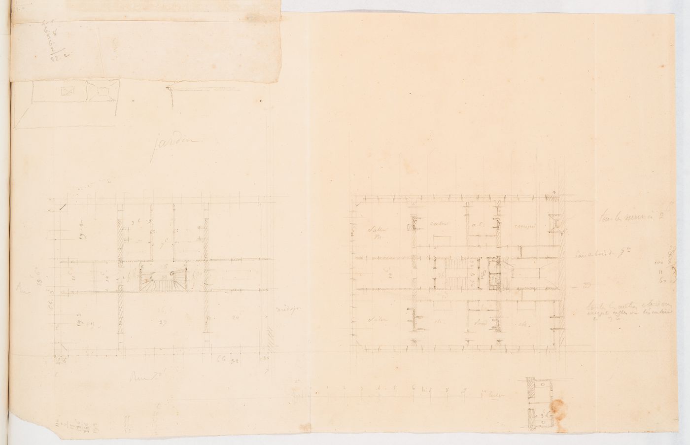 Sketch plans, possibly for a hôtel for the de Lorgeril family in Rennes