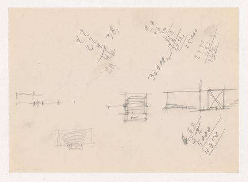 Partial sketch plans and partial sketch cross section for an auditorium for Illinois Institute of Technology