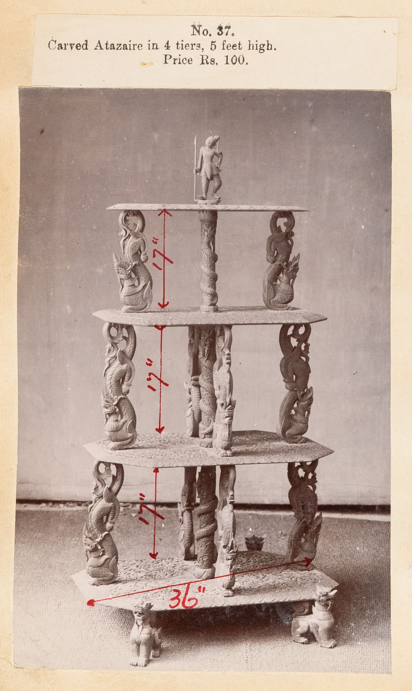 View of an étagère, F. Beato Limited, C Road, Mandalay, Burma (now Myanmar)