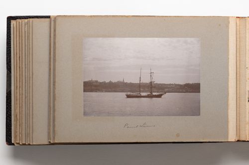 View of a sailboat on the St. Lawrence River with Levis visible in the background, Quebec, Canada