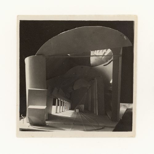 Photograph of a student model on the topic "Deep Space with Strongly Emphasized Foreground" for the "Space" course at the Vkhutemas (Higher State Artistic Technical Studios), Moscow