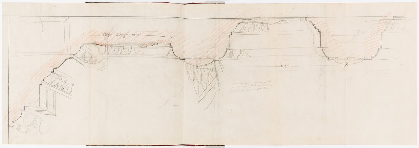 Full-scale sketch profile for the cornice and coffers for the "salle sur la cour" on the second floor, Hôtel Soltykoff
