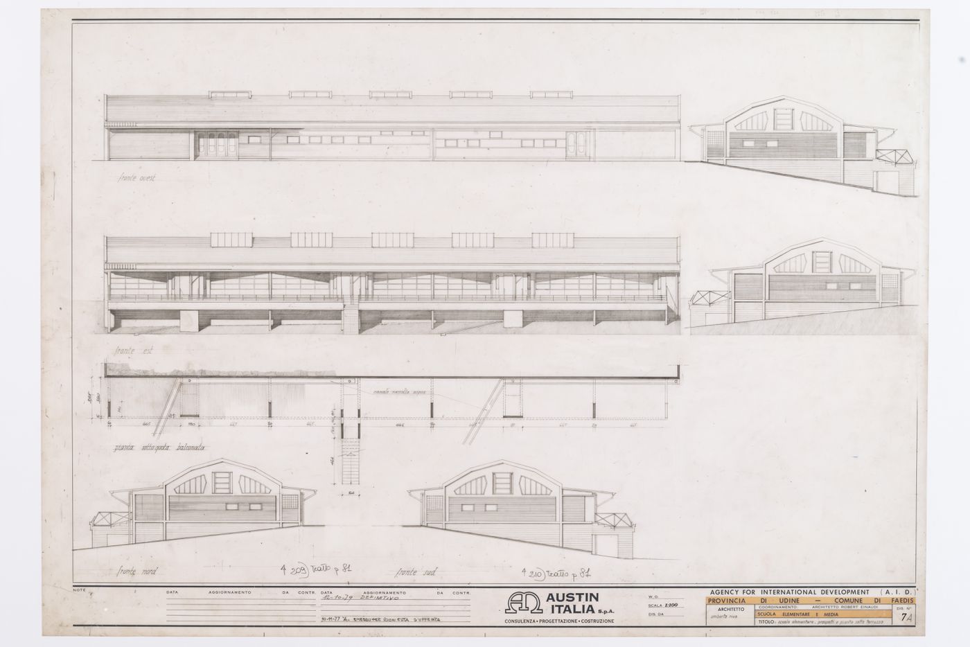 Elevations and plan for Scuola Faedis, Udine, Italy