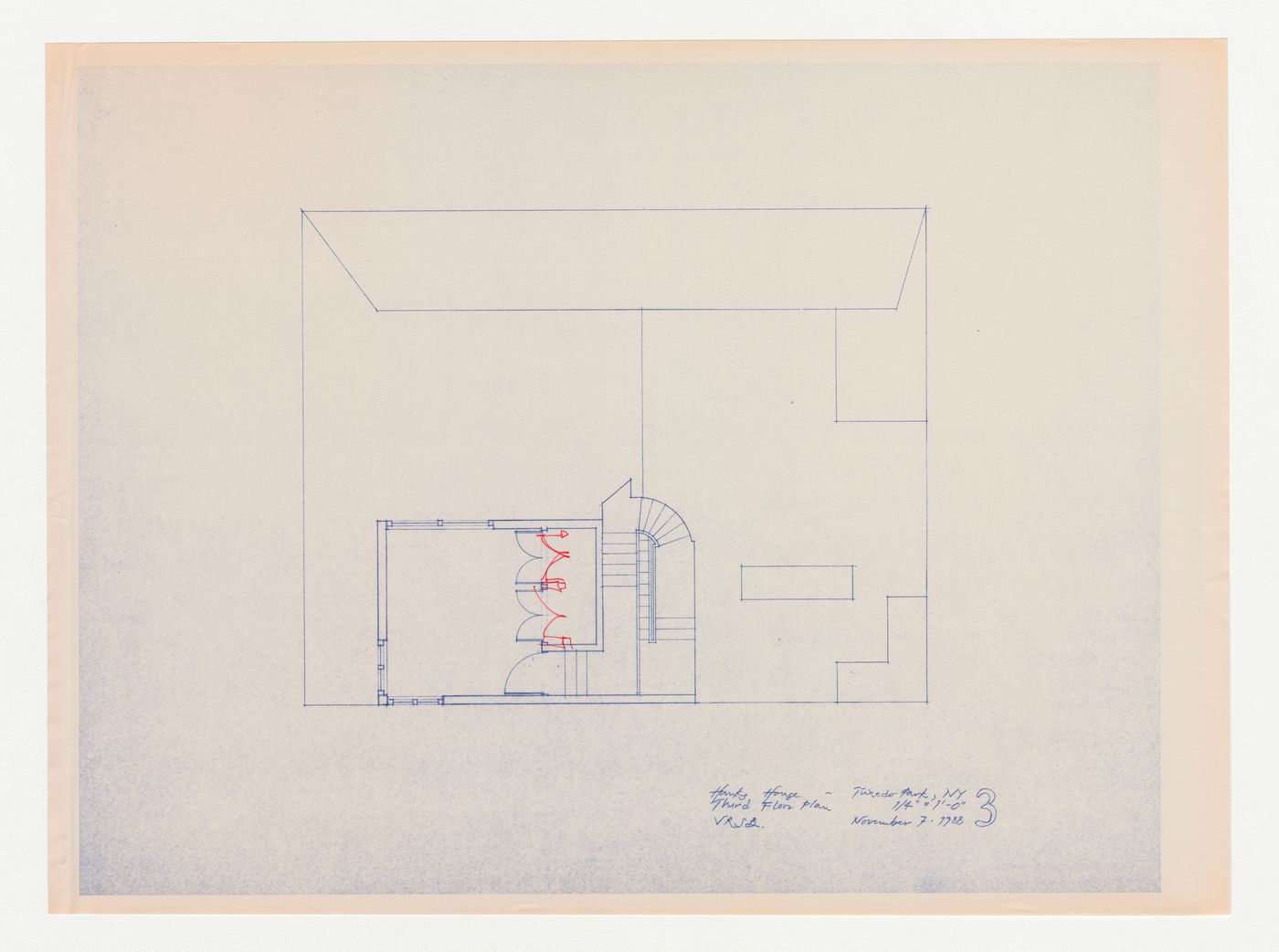 Third floor plan for the Hanks-Paré Residence, Tuxedo Park, New York