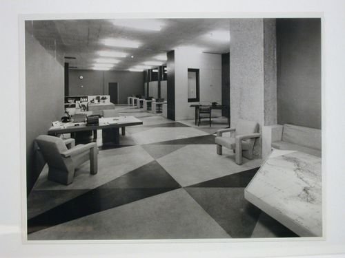 Interior view of the press room of the UNESCO Conference Building, Paris, France