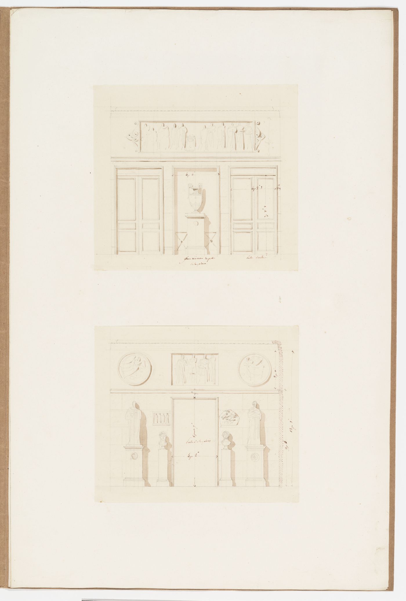 Interior elevation for a wall; Detail for an ornamented panel