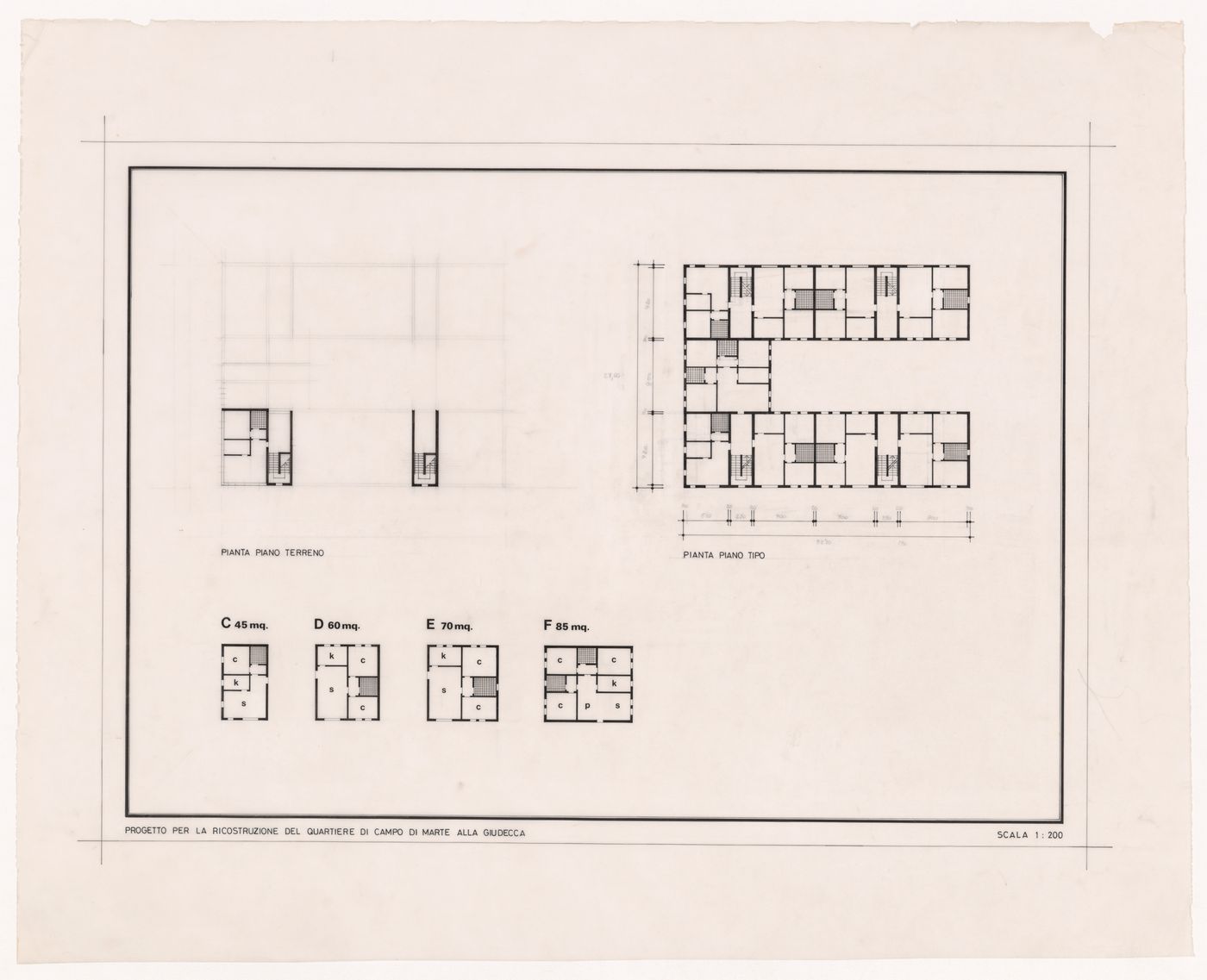 Plans for Casa di civile abitazione al Campo di Marte, Giudecca, Venice, Italy