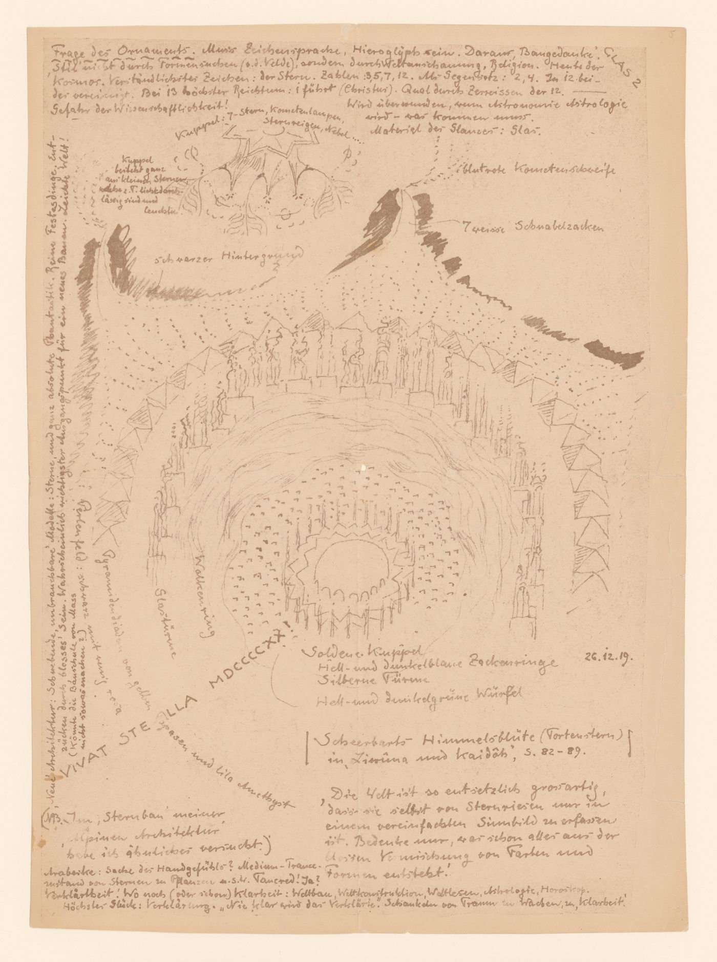 Illustrated letter with a drawing by Bruno Taut