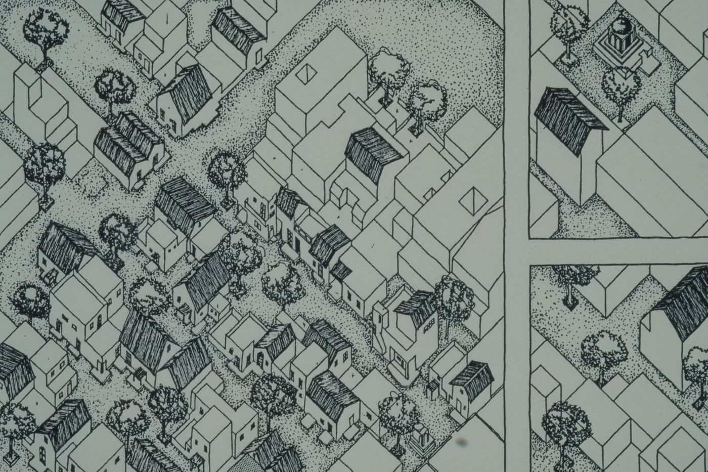 Axonometric views showing housing plots at final stages of development for the Aranya Housing Project, Indore, India