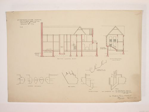 St. Peter's Home, Woking: Sections for the new wing with window details