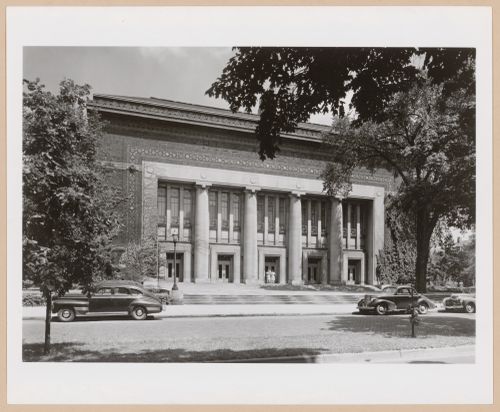 View of the principal façade of the Hill Auditorium, 825 North University Avenue, University of Michigan, Ann Arbor, Michigan