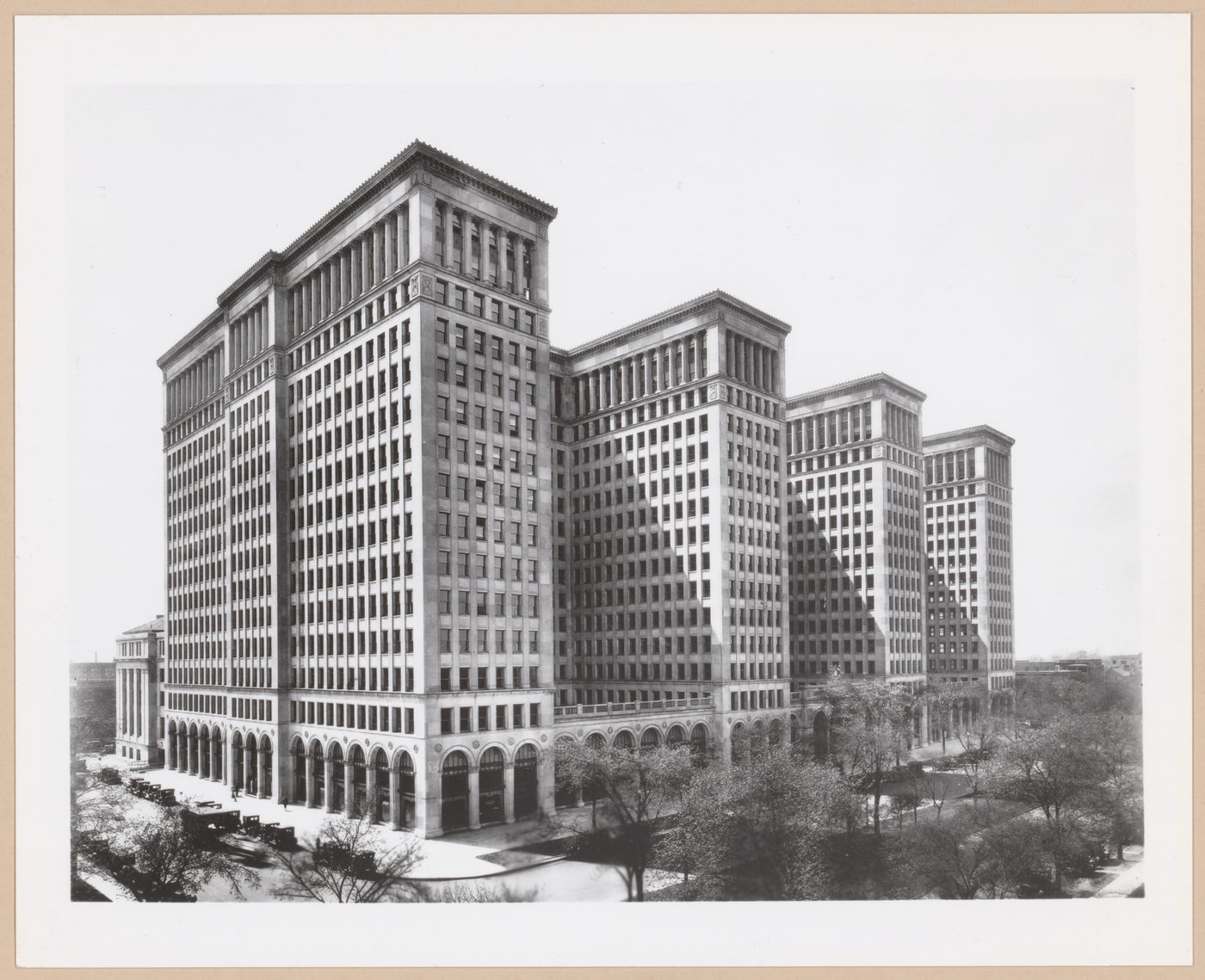 View of the principal and lateral façades of the General Motors Building, 3044 West Grand Boulevard, Detroit, Michigan