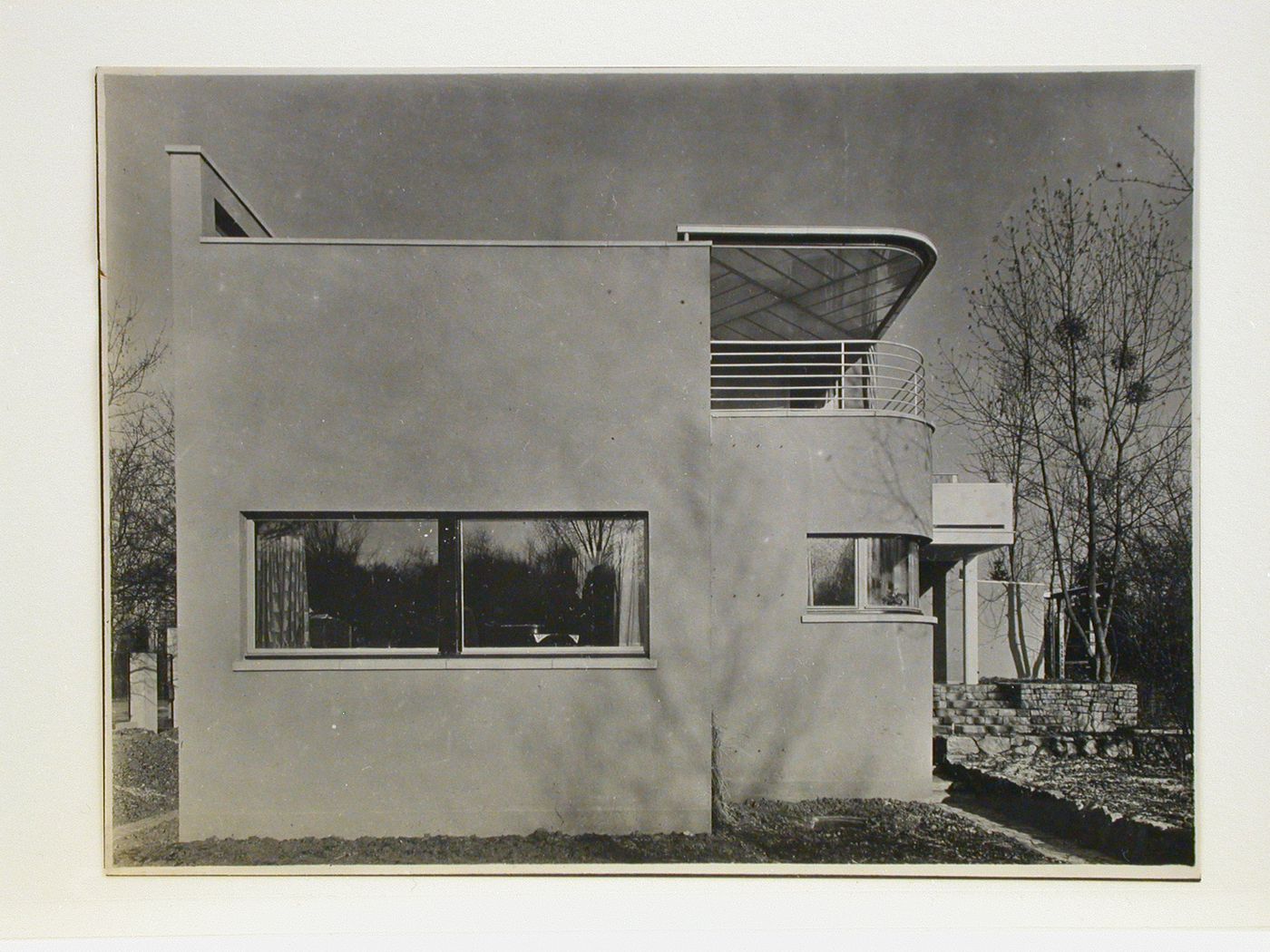 View of Dr. Kriebel's house showing roof over the balcony and entrance on the side, Breslau, Poland