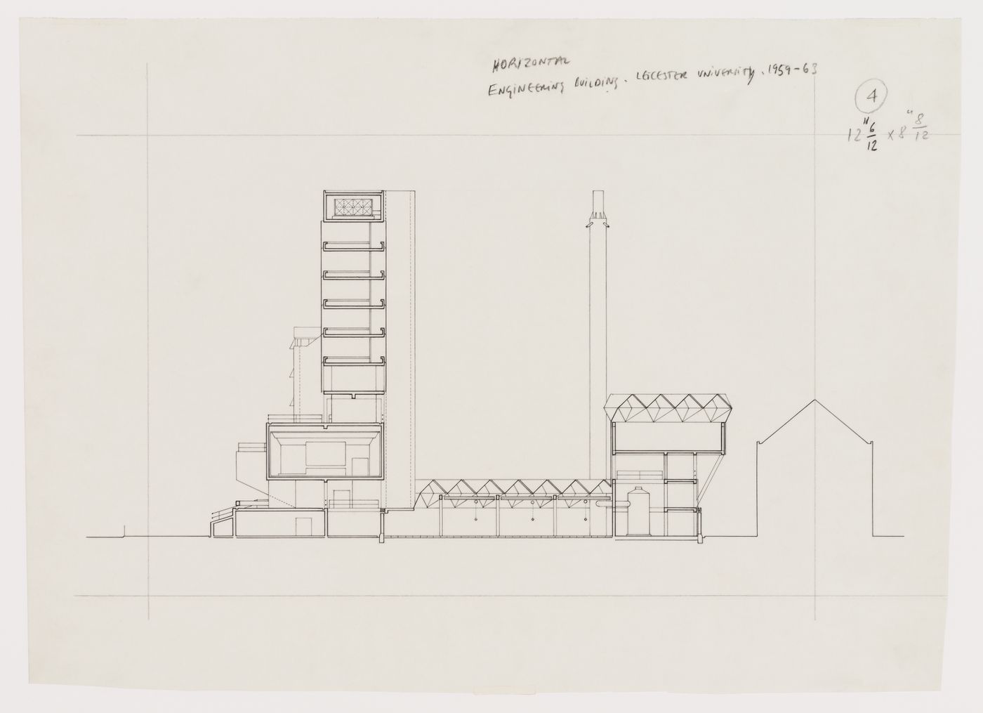 Leicester University Engineering Building, Leicester, England: section