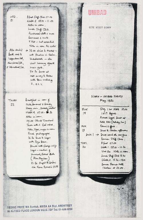 Unibad: photocopy of entries from the site visit diary