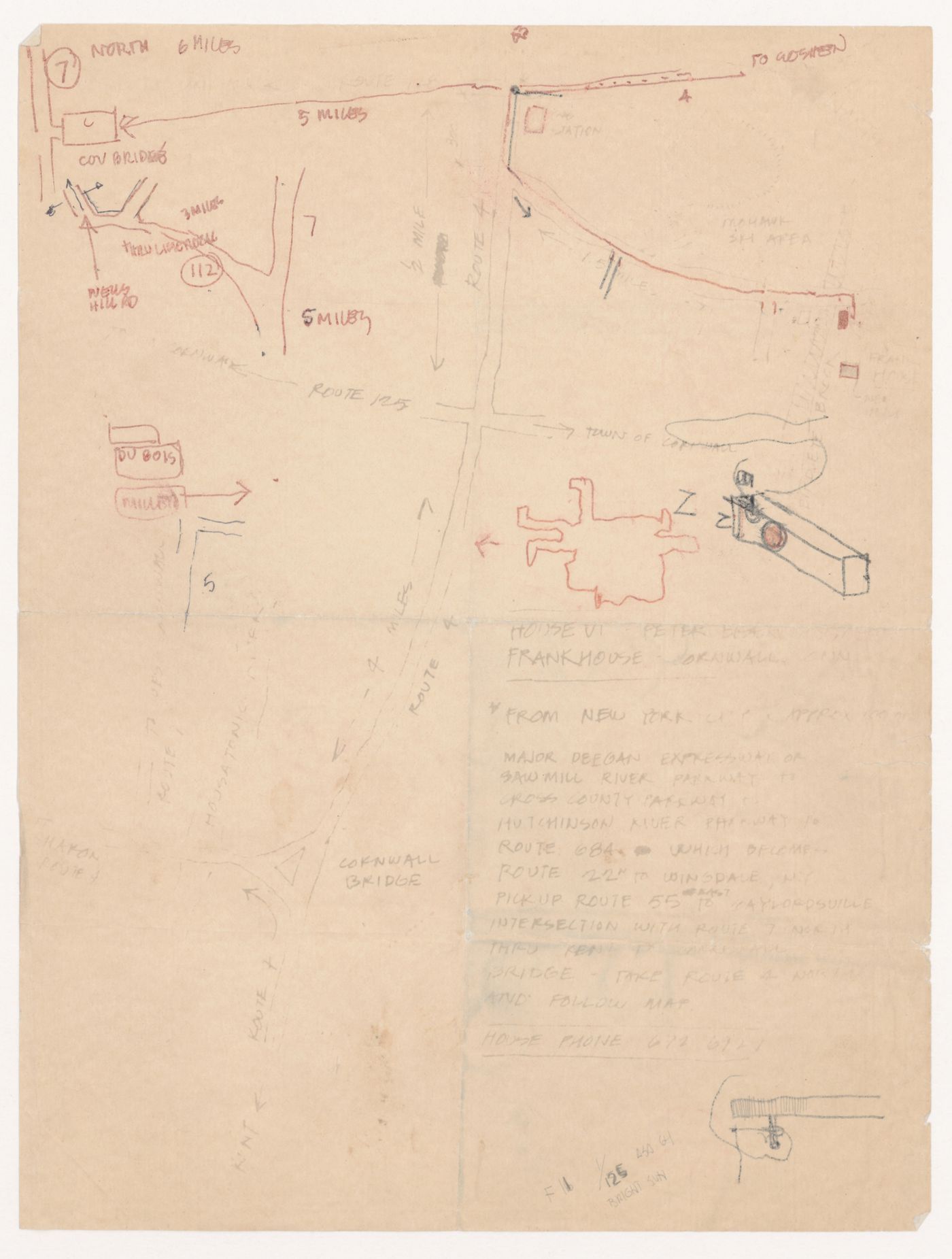 Sketch site map and notes for House VI, Cornwall, Connecticut