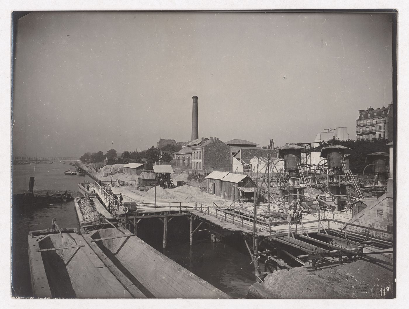 Construction of the Paris Metro, exterior view of construcion site on the Seine, Paris, France