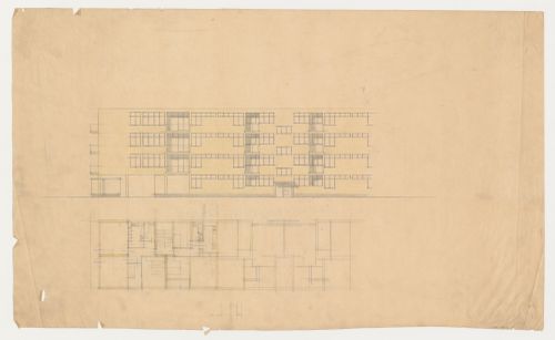 Plan and elevation, probably for Hellerhof Housing Estate, Frankfurt am Main, Germany