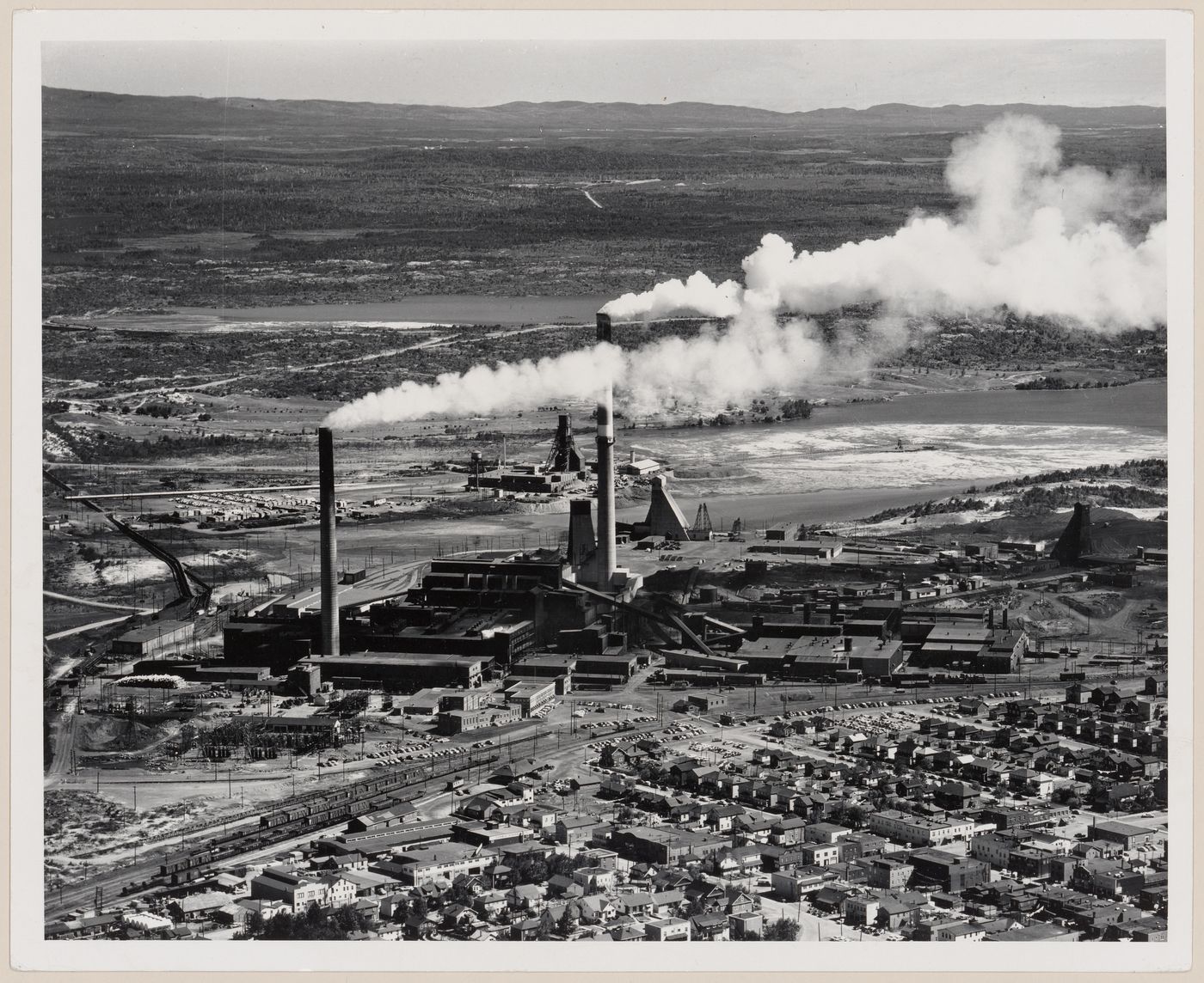 Noranda with Noranda mine's two mines and smelter, Quebec