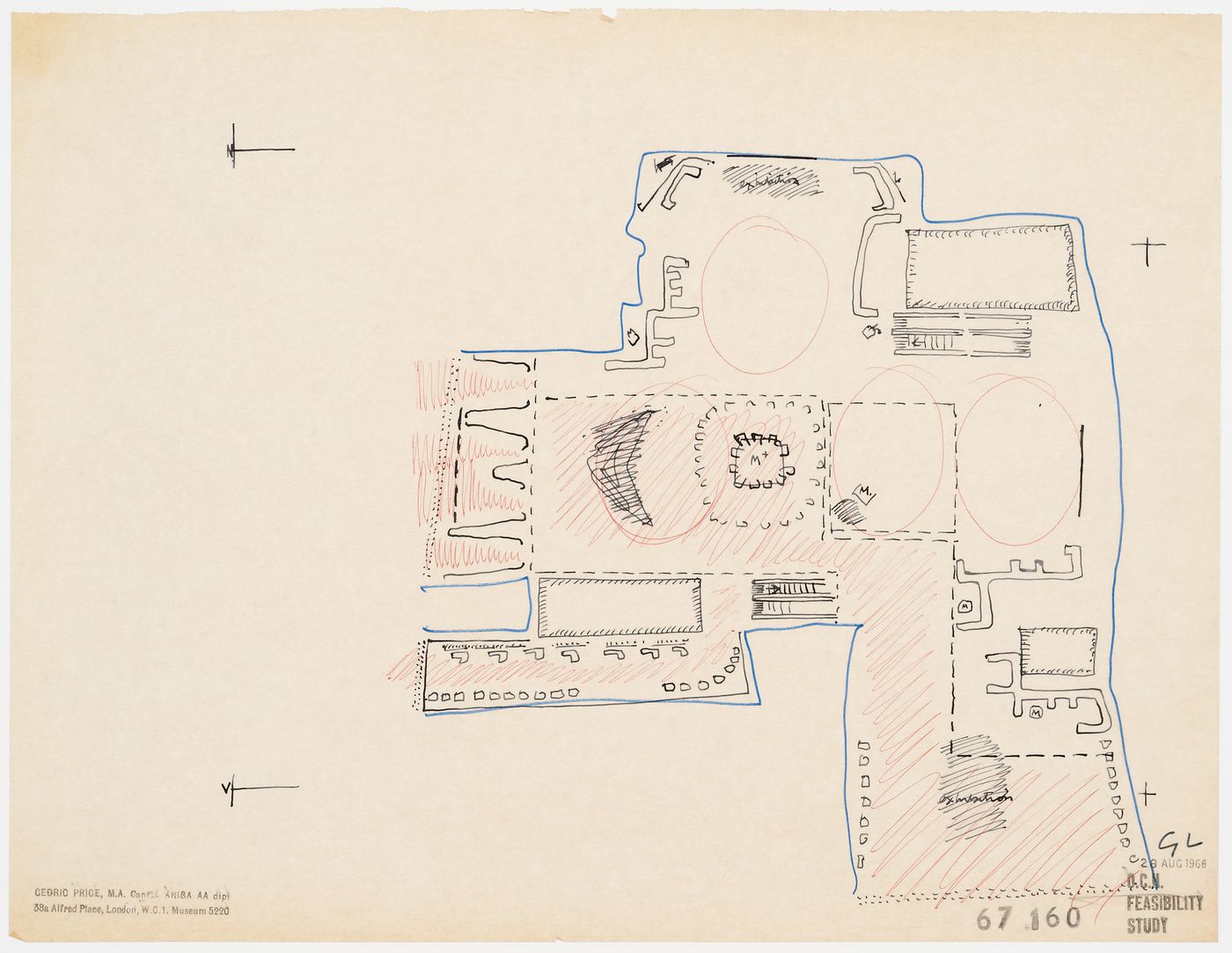 Conceptual plan for ground level of Oxford Corner House, London, England