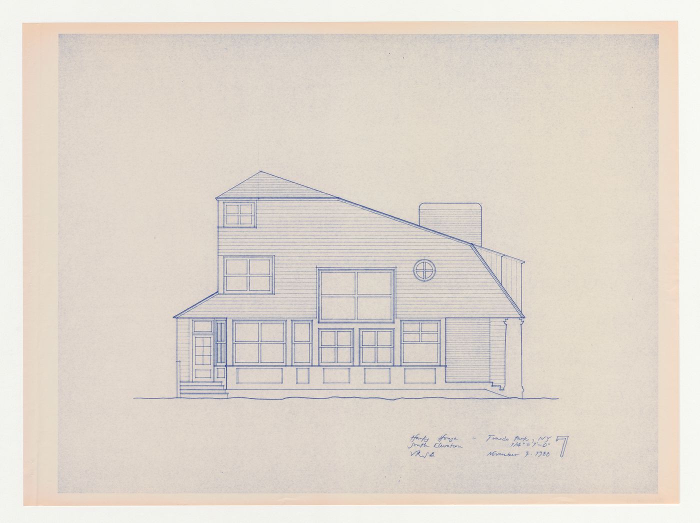 South elevation for the Hanks-Paré Residence, Tuxedo Park, New York