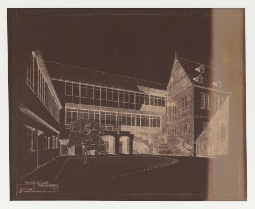 Perspective for a courtyard for an addition to an existing building, possibly a school, Limburg an der Lahn, Germany