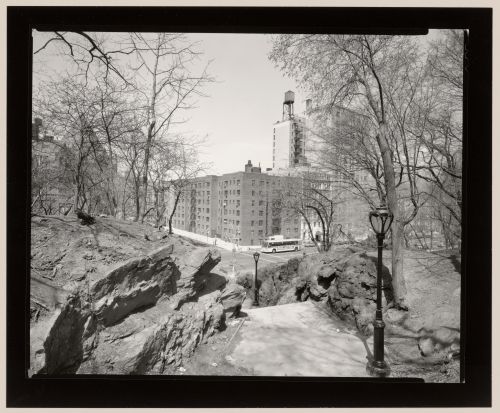 View from the Great Hill towards Central Park West at 106th Street, Central Park, New York City, New York