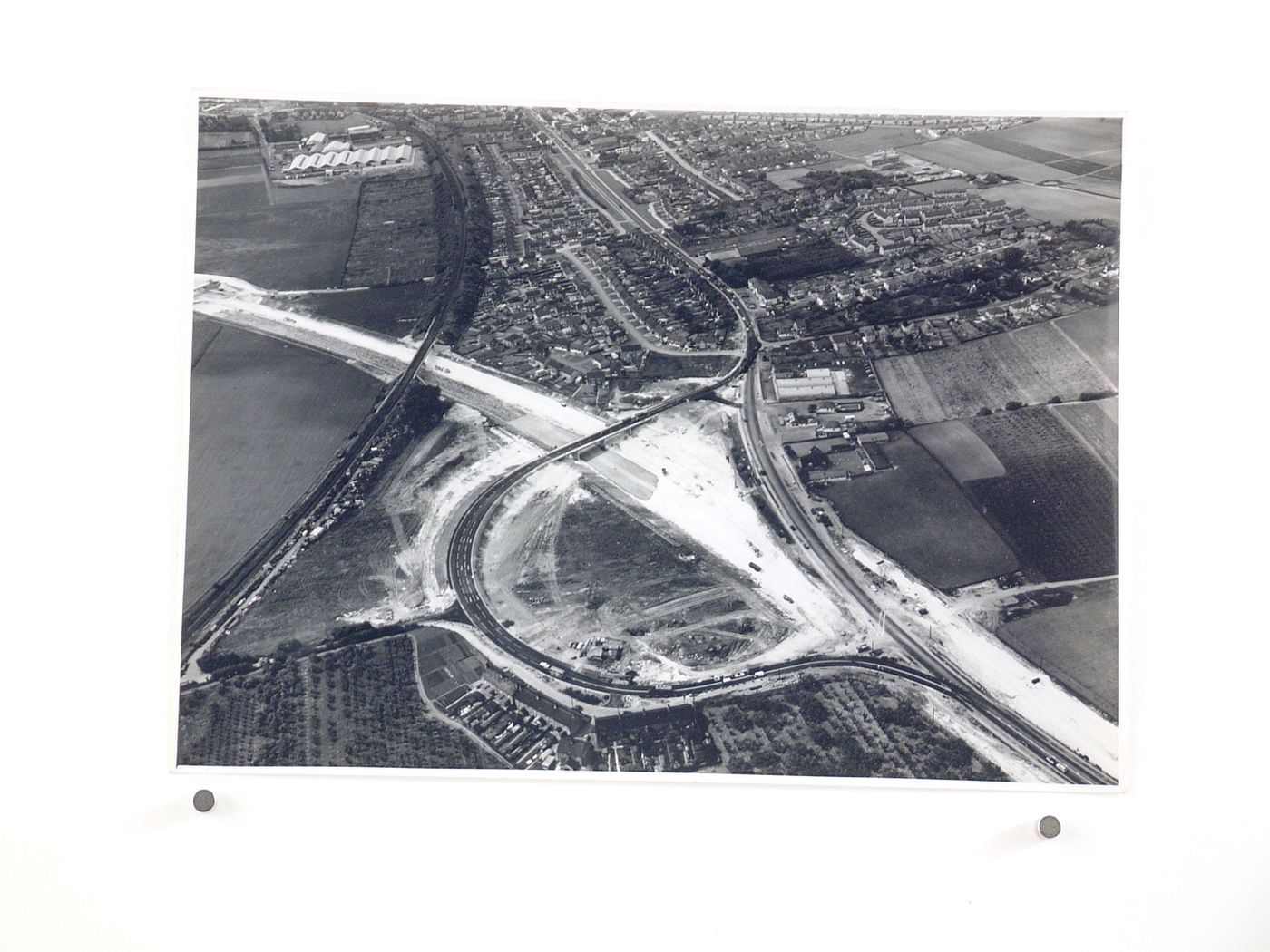 Aerial view of Loop Road, during construction of the Swanley Bypass, England