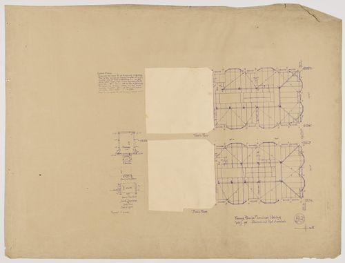 Monadnock Building, Chicago: Ninth and tenth floor framing plans with plans and elevation for the smoke breeching