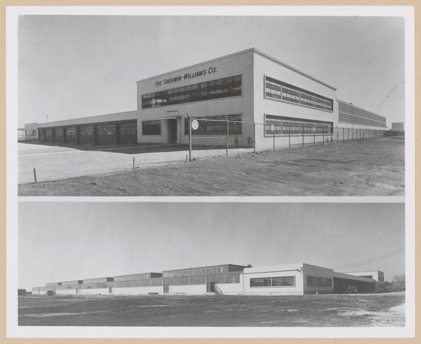 Views of the principal and lateral [?] façades of a warehouse, Sherwin Williams Company Assembly Plant [?], Chicago, Illinois