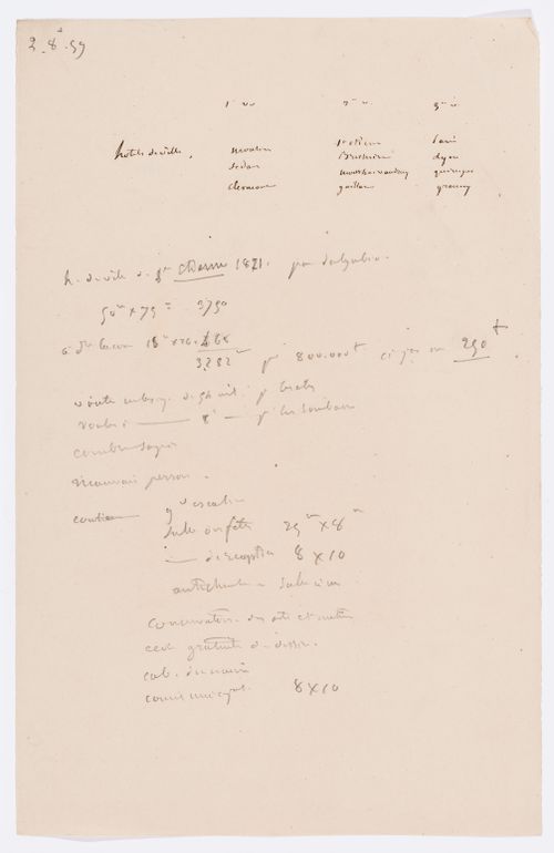 Project for a Hôtel de ville, Poitiers: List of room dimensions