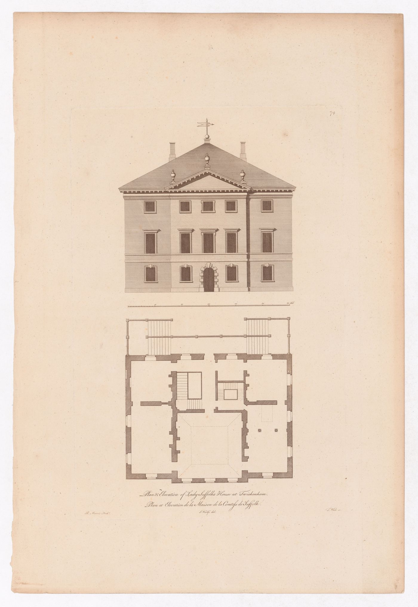 Vitruvius Britannicus: Plan and elevation of Marble Hill, Twickenham