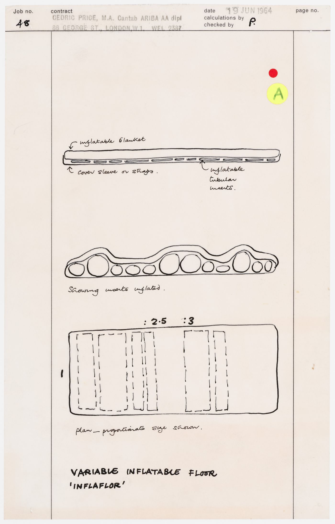 Sections and plan for variable inflatable floor, "Inflaflor"