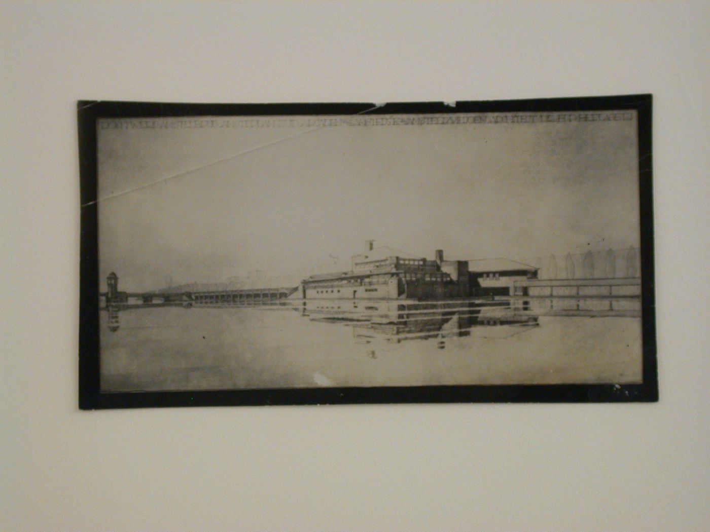 Photograph of a rendering for the Berlagebrug-complex showing the Amstelbrug [Amstel Bridge] (also known as the Berlagebrug) and Amstelpaviljoen [Amstel Pavilion] from across the Amstel River, Amsteldijk [Street], Amsterdam, Netherlands