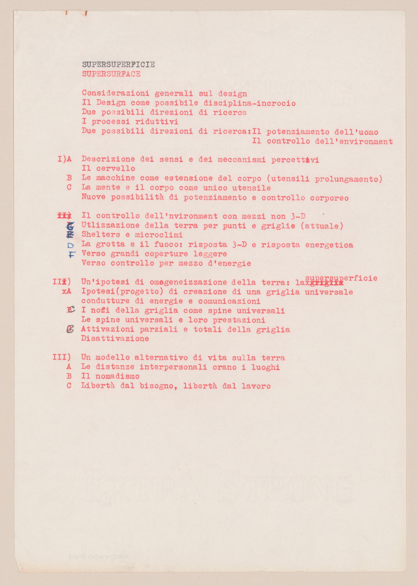 Planning document for Supersuperficie [Supersurface]