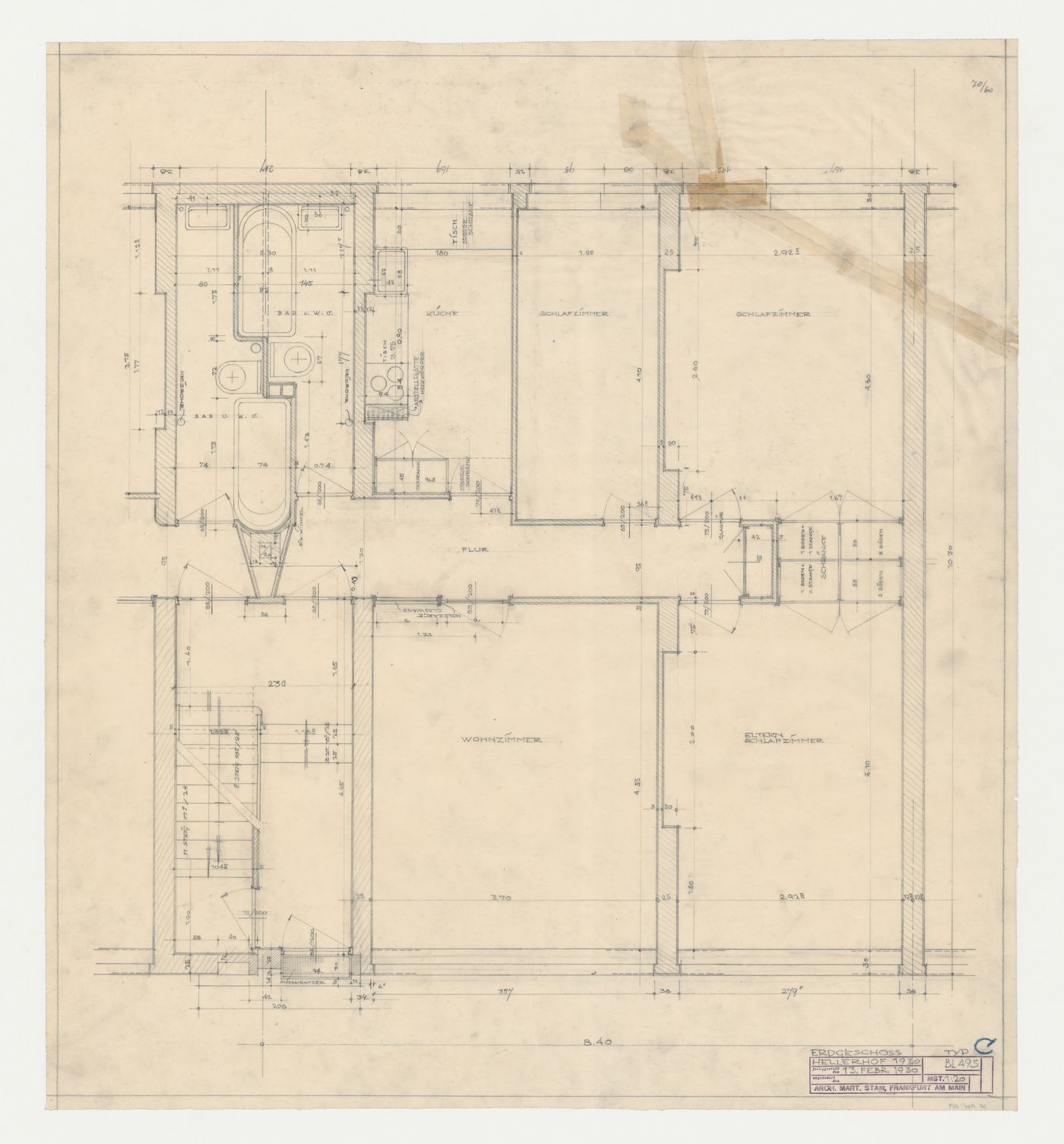 Ground floor plan for a type C housing unit, Hellerhof Housing Estate, Frankfurt am Main, Germany