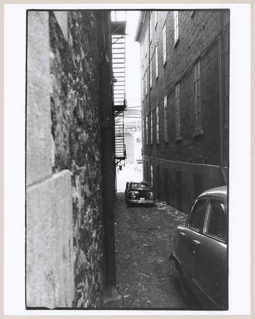View of an alley showing cars, Old Montréal, Montréal, Québec, Canada