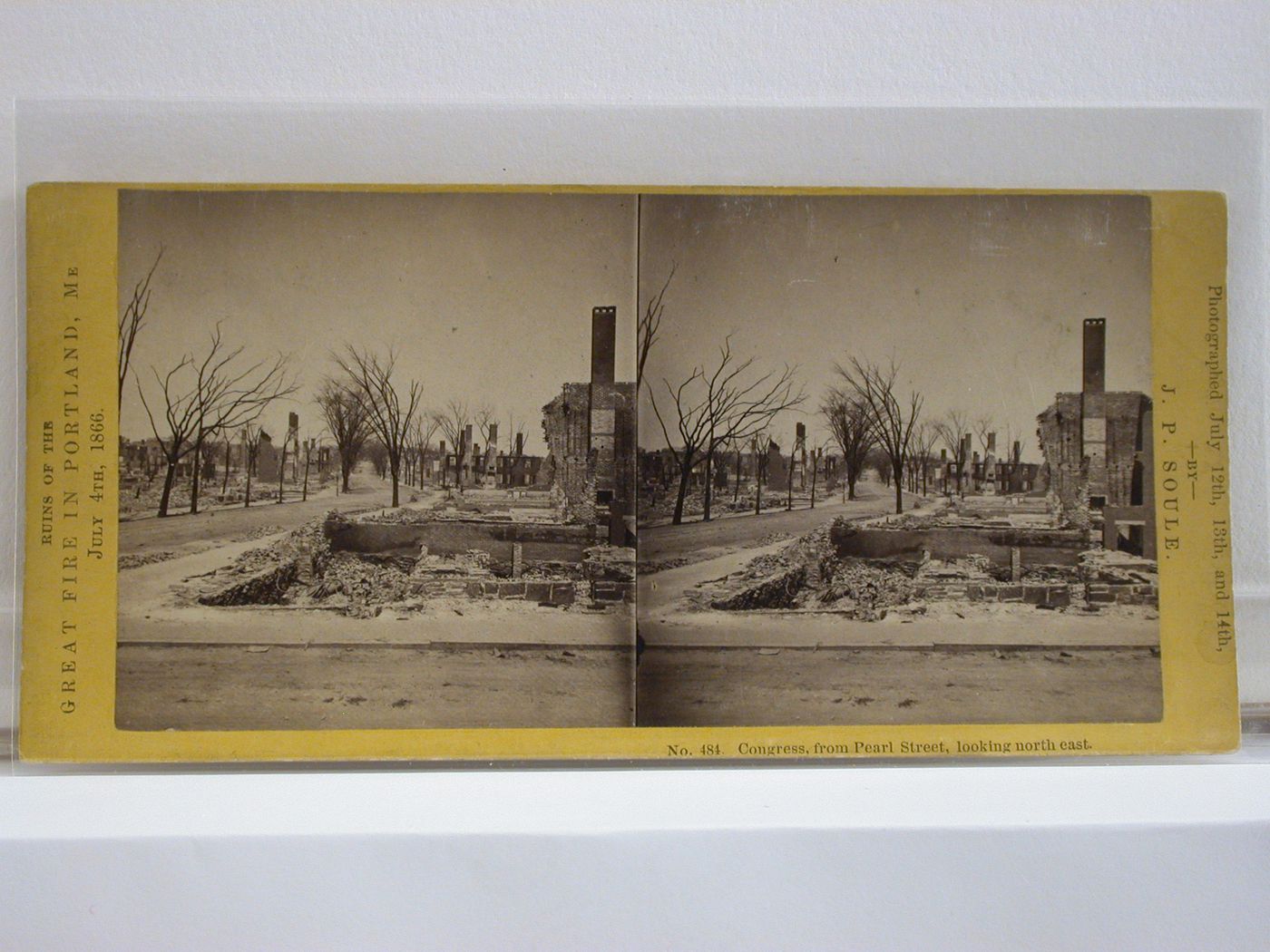 Looking north-east along Congress Street from Pearl Street after the Great Fire in Portland, Maine, on July 4, 1866