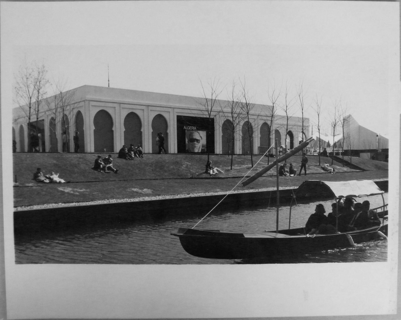 Back view of the Algerian Pavilion with a gondola in foreground, Expo 67, Montréal, Québec