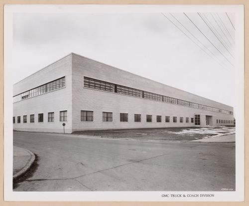 View of the north and east façades of the Engineering [?] Building, General Motors Corporation Truck and Coach division Pontiac Plant, Pontiac, Michigan