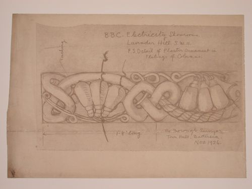 Detail for the plasterwork between the fluting of the columns for Electric House, Battersea Borough