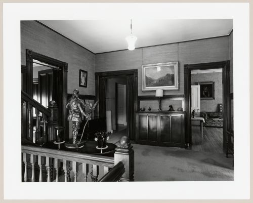 Interior view of the first floor landing of Slessor House showing furniture and objets d'art, 1538 avenue Dr. Penfield, Montréal, Québec