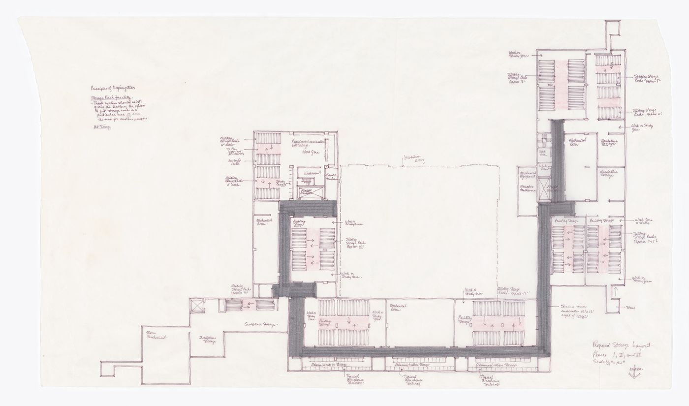 Proposed storage layout sketch plan for Henry Moore Sculpture Centre, Art Gallery of Ontario, Stage I, II and III Expansion, Toronto