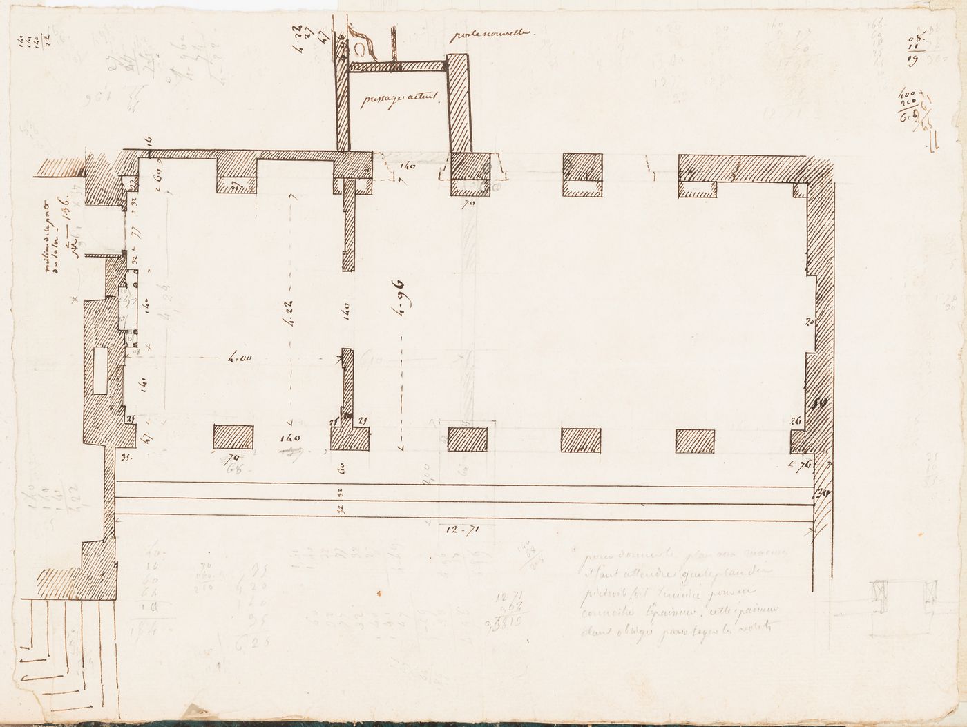 Project for the conversion of Hôtel Soyécourt, Paris, into barracks: Partial plan for an arcade