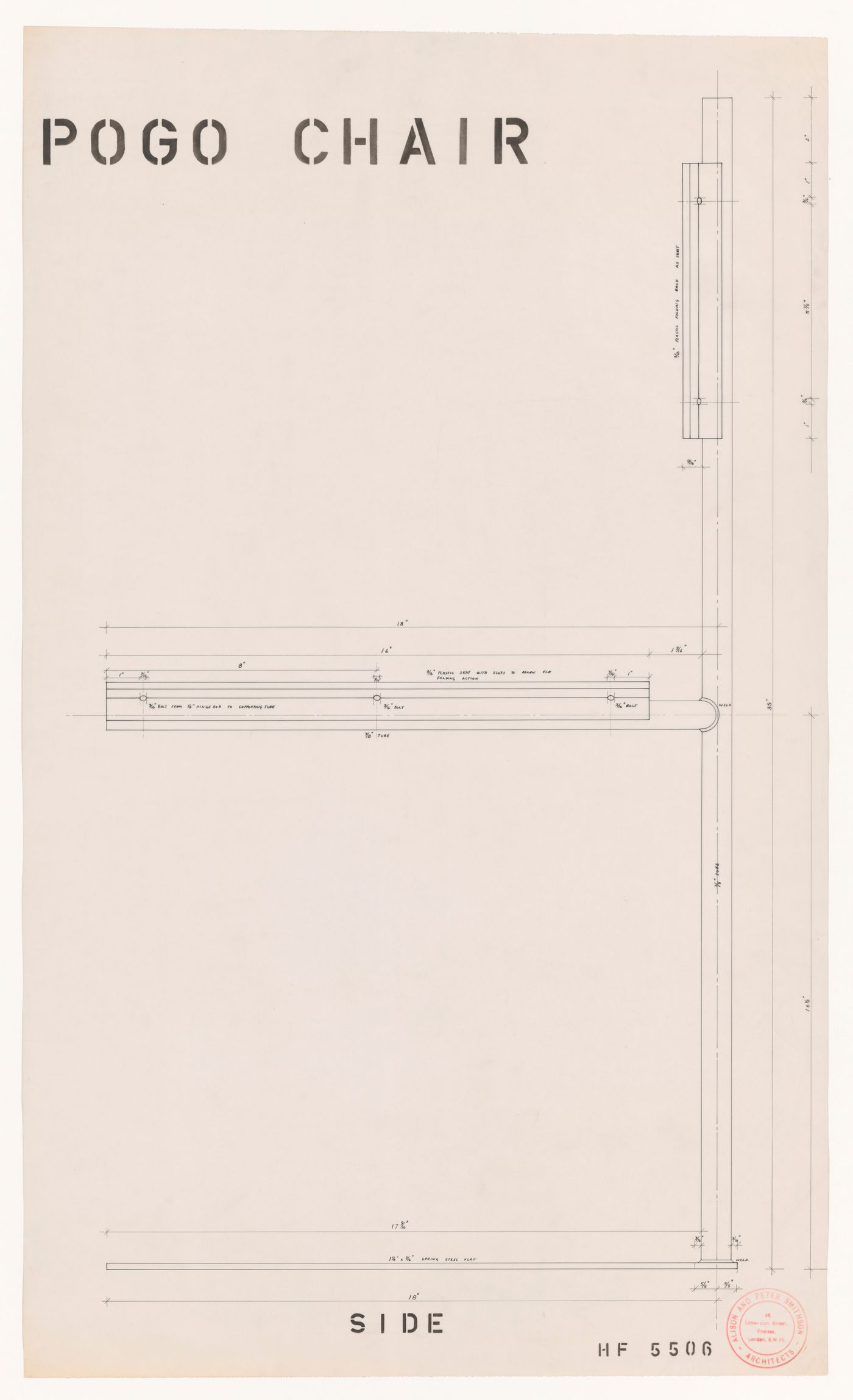 Lateral elevation for the Pogo Chair, House of the Future, Daily Mail Ideal Homes Exhibition, London, England