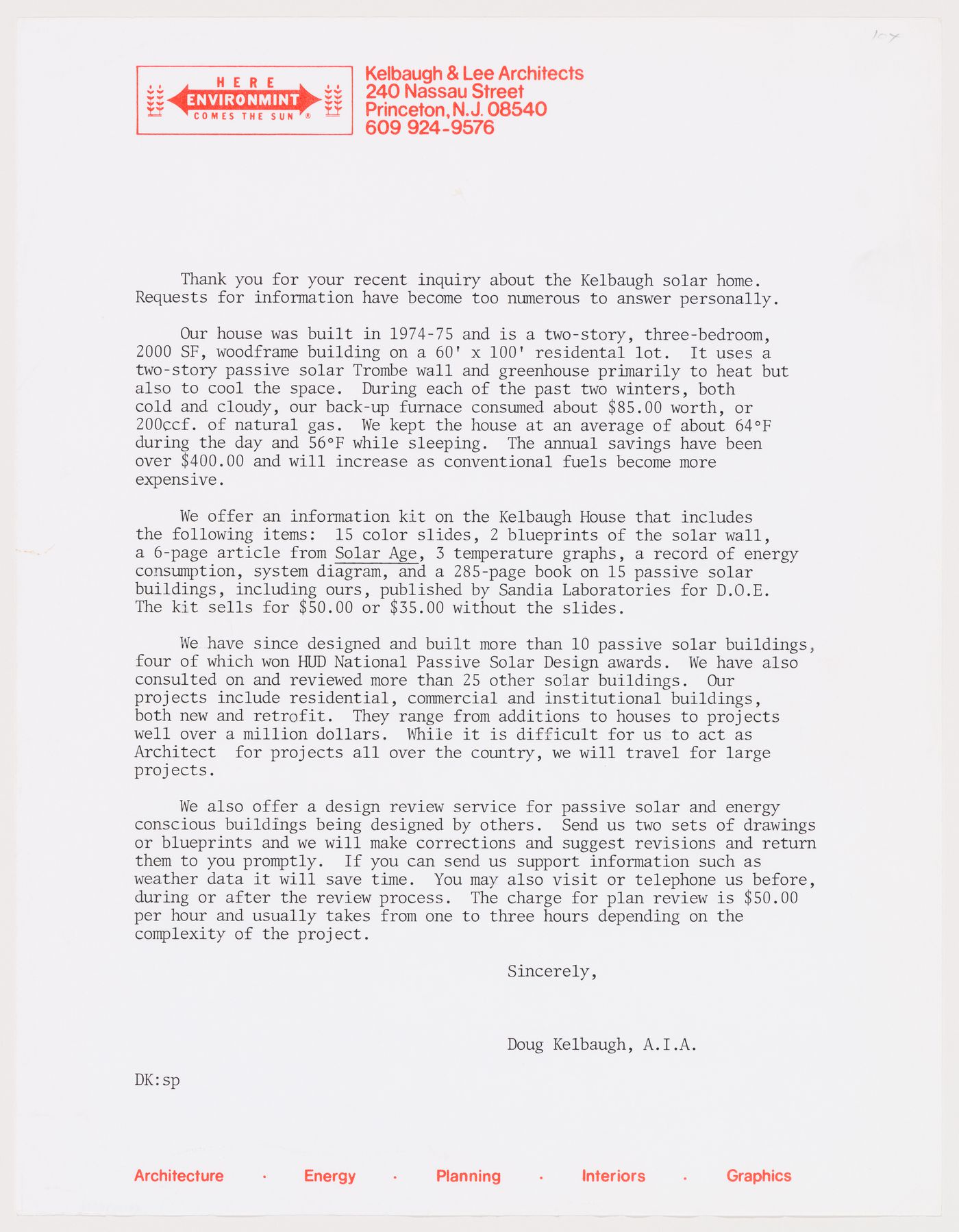 Information letter, Kelbaugh House, Princeton, New Jersey