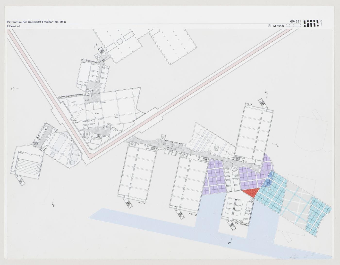 Plan of first lower level, Biozentrum - Biology Center for the J.W. Goethe University, Frankfurt am Main, Germany